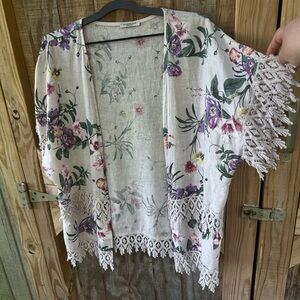 Valentina Naldi Womens One Size 100% Linen Topper Open Cardigan Jacket Crochet